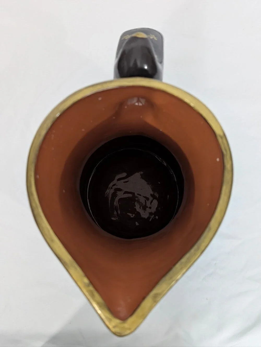 Vintage Postmodern Art Deco Floral Ceramic Pitcher Vase Black Gold